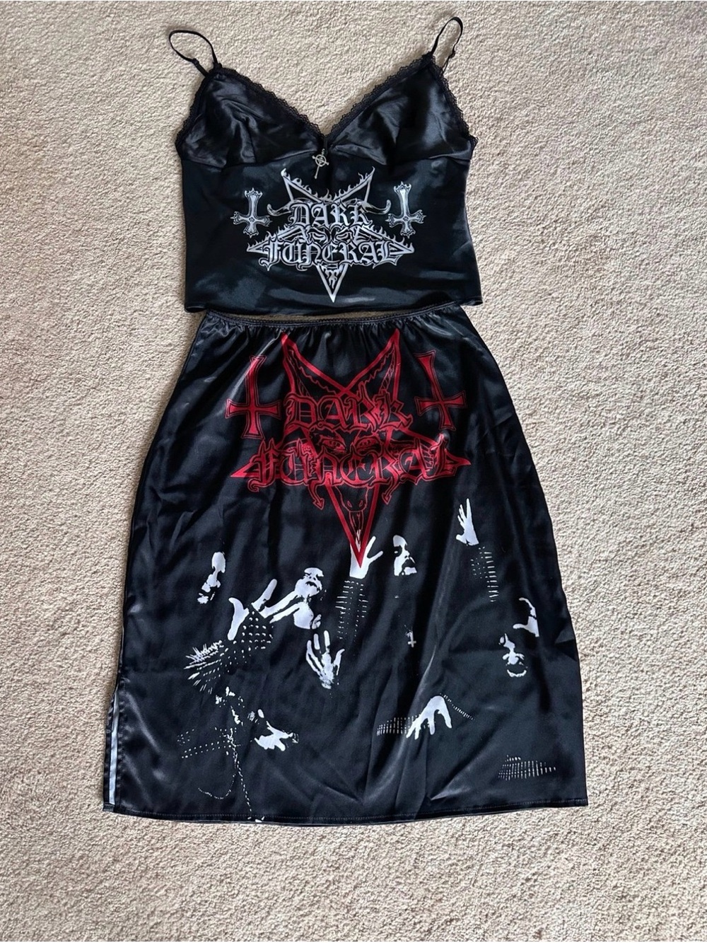 Black Graphic Midi Skirt – Dark Funeral Print